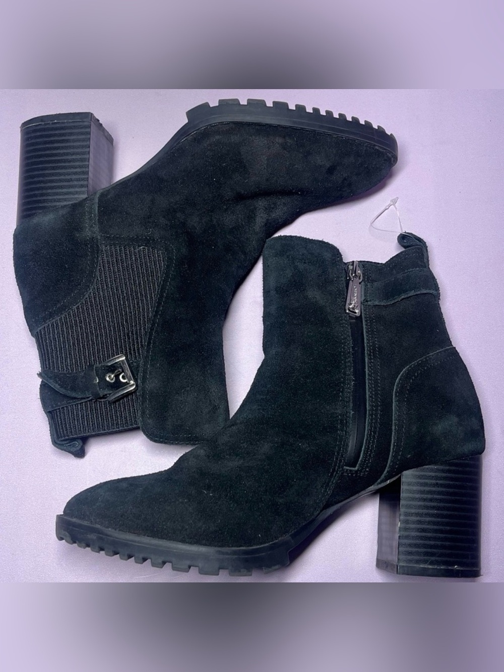 Blondo 6 Tola Waterproof Suede Ankle Boot Leather Heeled Black Zipper Ribbed